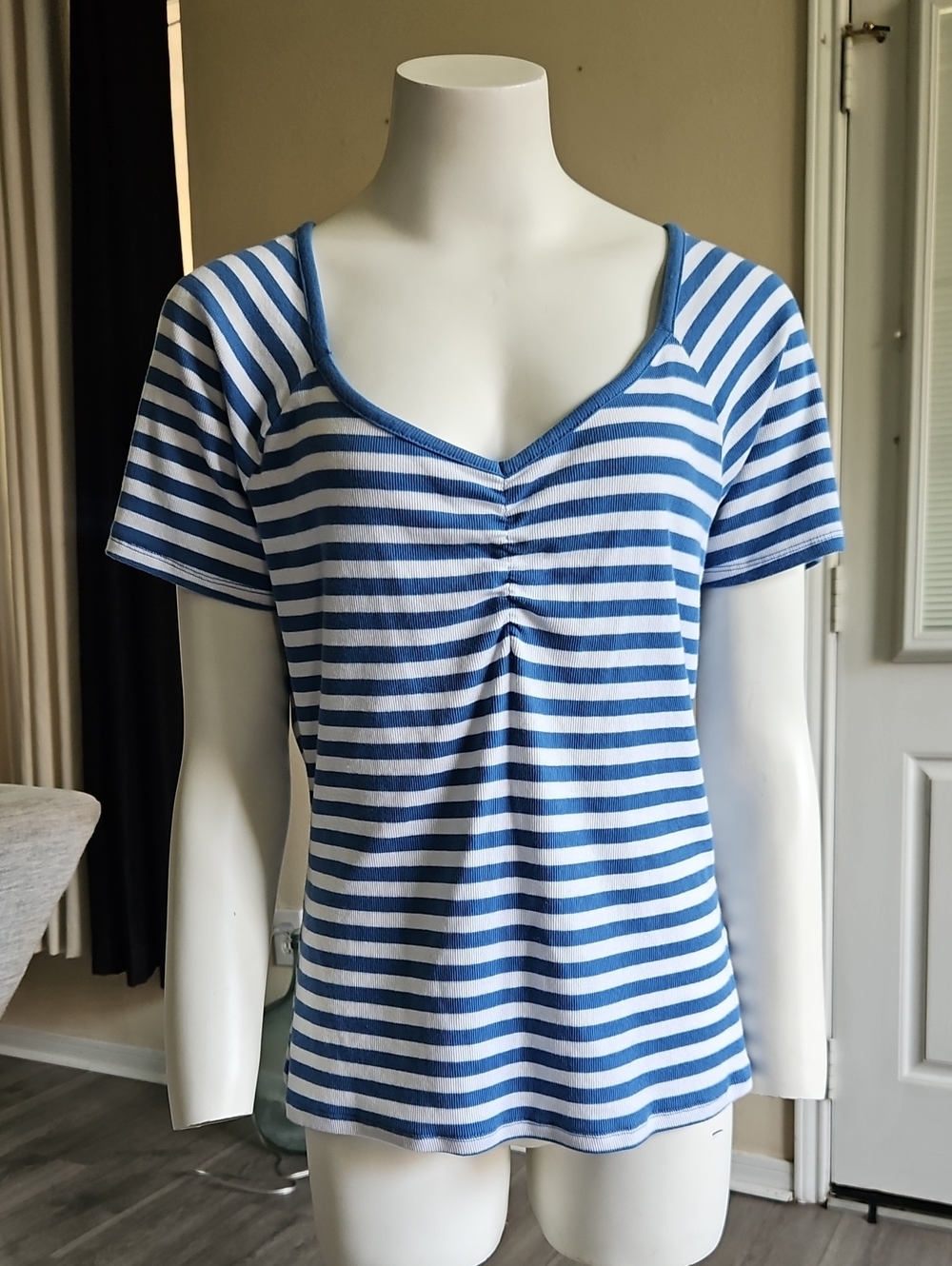 3/$6 A.N.A Womens Ribbed Shortsleeve Striped Casual Shirt